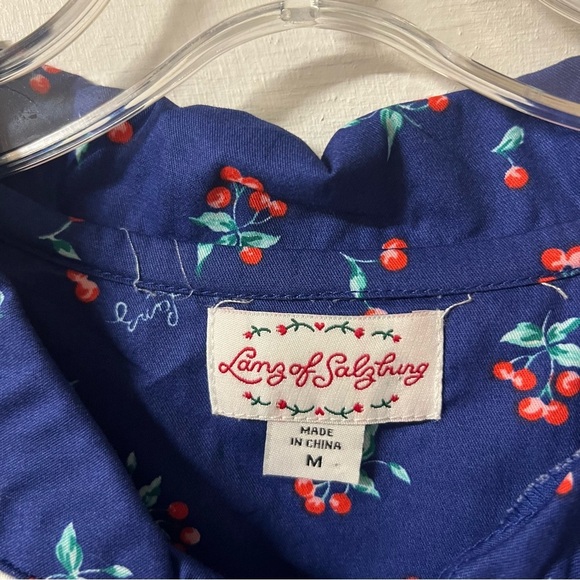 Lanz Of Salzburg Womens Medium Cherry Dress A Line Blue Red Retro Cottagecore - Picture 3 of 5